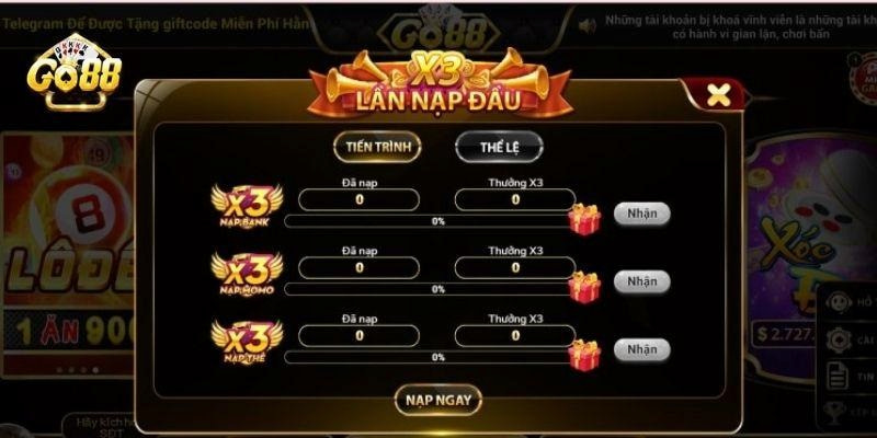 Thưởng nạp lần đầu tại Go88 lên đến 600K